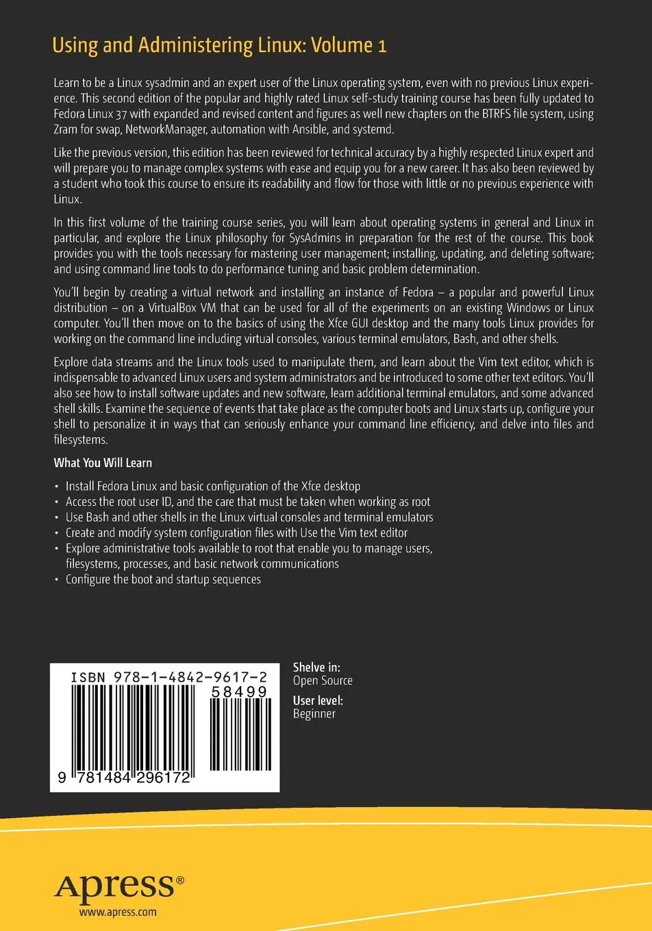 Rückseite: 9781484296172 | Using and Administering Linux: Volume 1 | David Both | Taschenbuch