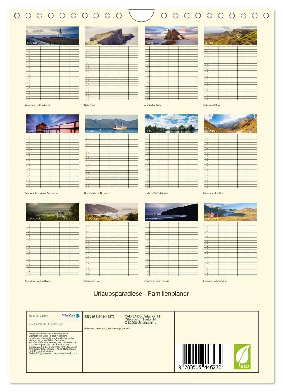 Bild: 9783516446272 | Urlaubsparadiese - Familienplaner (Wandkalender 2026 DIN A4 hoch),...