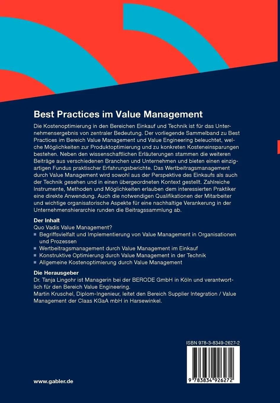 Rückseite: 9783834926272 | Best Practices im Value Management | Martin Kruschel (u. a.) | Buch
