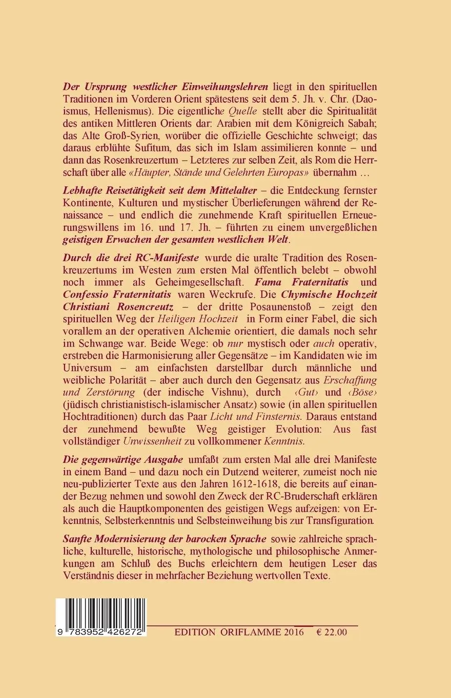 Rückseite: 9783952426272 | Jubiläumsausgabe 400 Jahre Rosenkreuzer-Manifeste (1614, 1615, 1616)