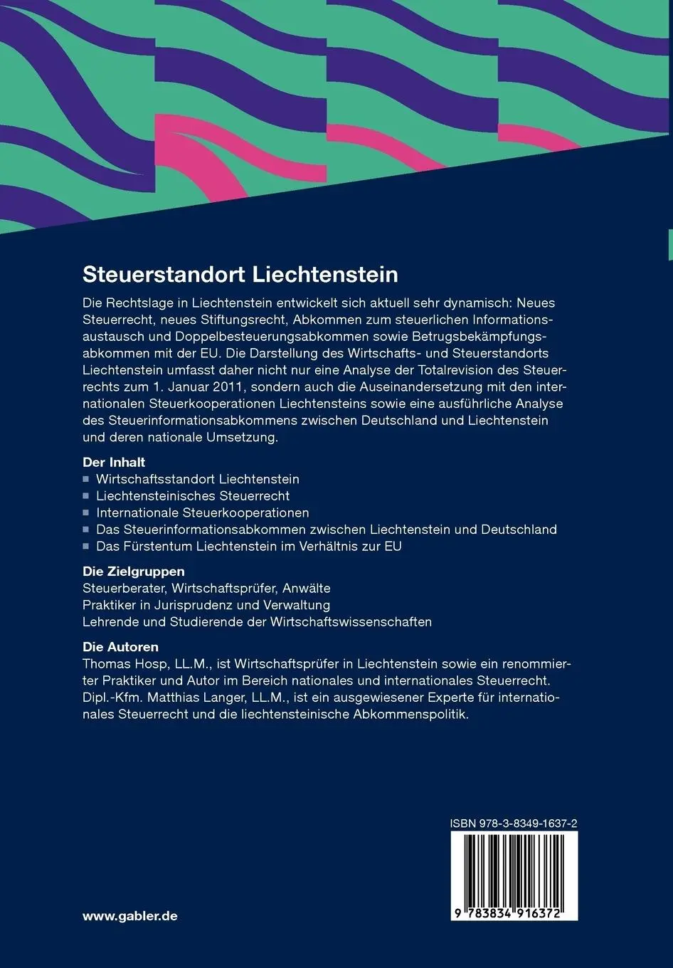 Rückseite: 9783834916372 | Steuerstandort Liechtenstein | Matthias Langer (u. a.) | Taschenbuch