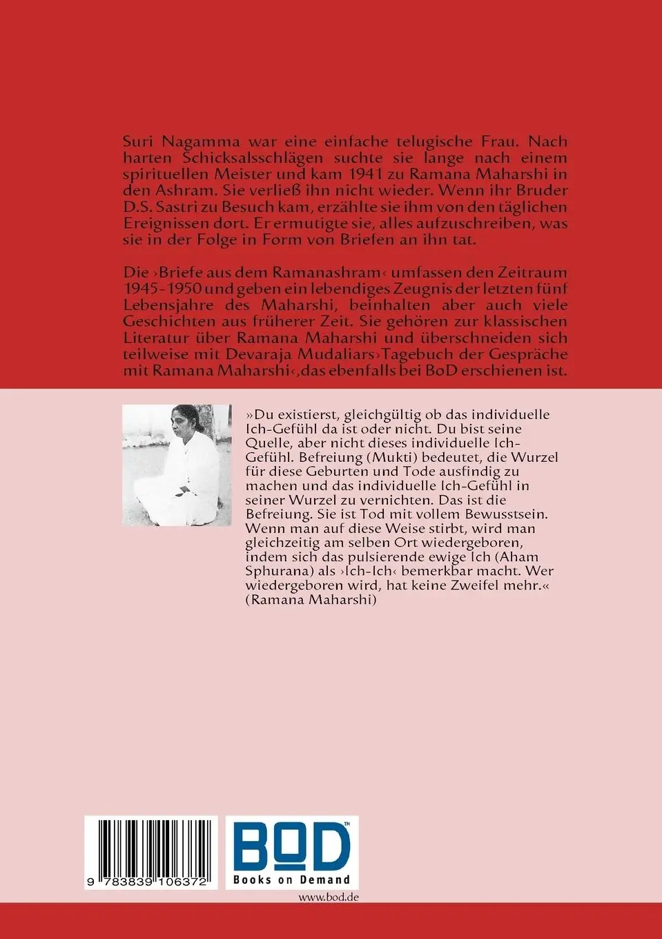 Rückseite: 9783839106372 | Briefe aus dem Ramanashram | Aus Leben und Lehre Ramana Maharshis