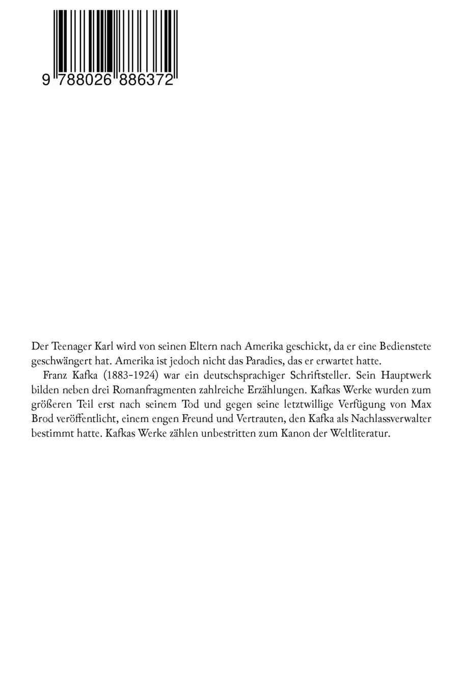 Rückseite: 9788026886372 | Der Verschollene | Klassiker der Literatur | Franz Kafka | Taschenbuch