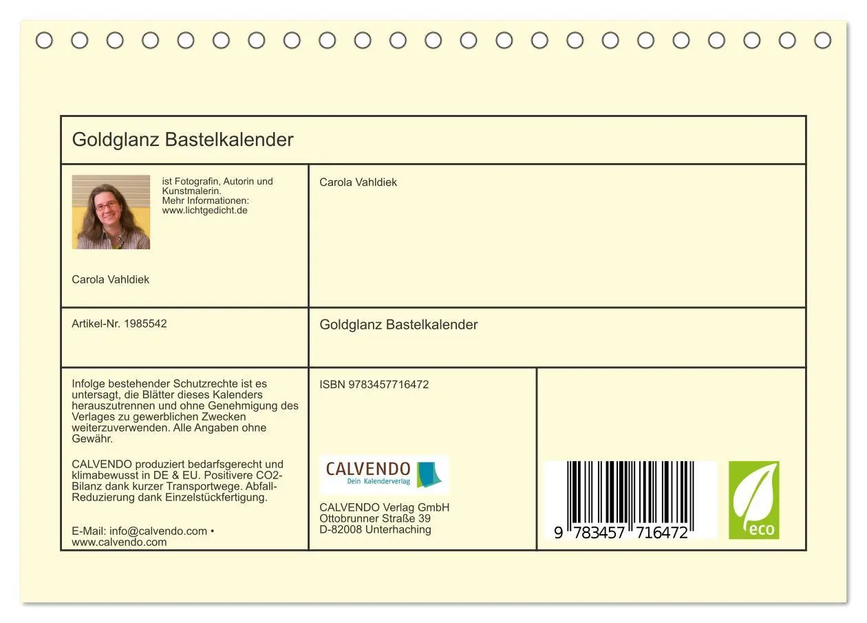 Bild: 9783457716472 | Goldglanz Bastelkalender (Tischkalender 2026 DIN A5 quer), CALVENDO...