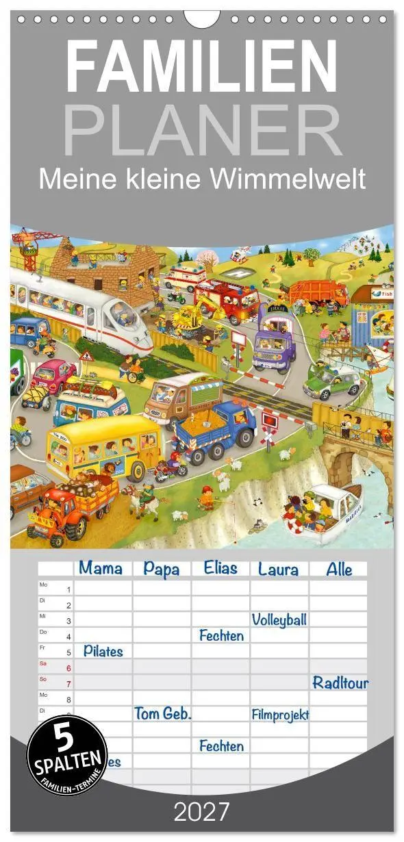 Familienplaner 2027 - Meine kleine Wimmelwelt mit 5 Spalten (Wandkalender, 21 x 45 cm) CALVENDO