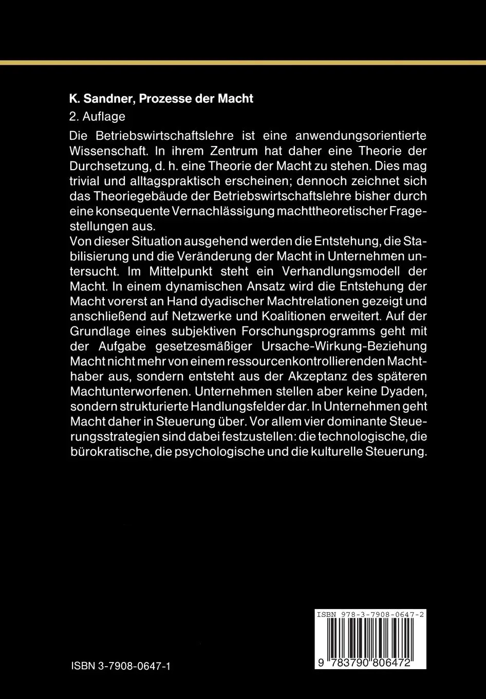 Rückseite: 9783790806472 | Prozesse der Macht | Karl Sandner | Taschenbuch | Paperback | x | 1993