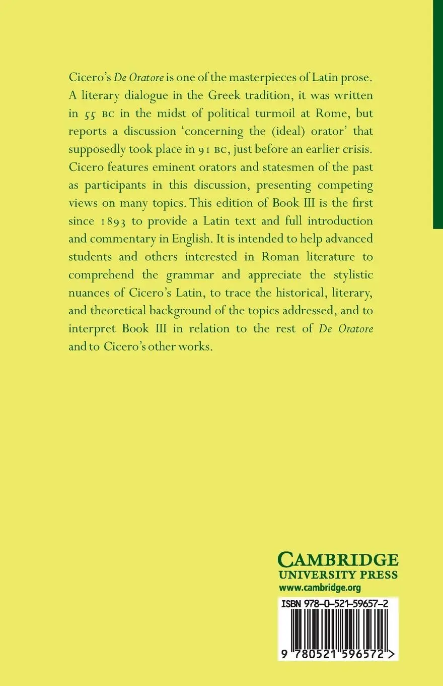 Rückseite: 9780521596572 | Cicero | De Oratore Book III | Marcus Tullius Cicero | Taschenbuch