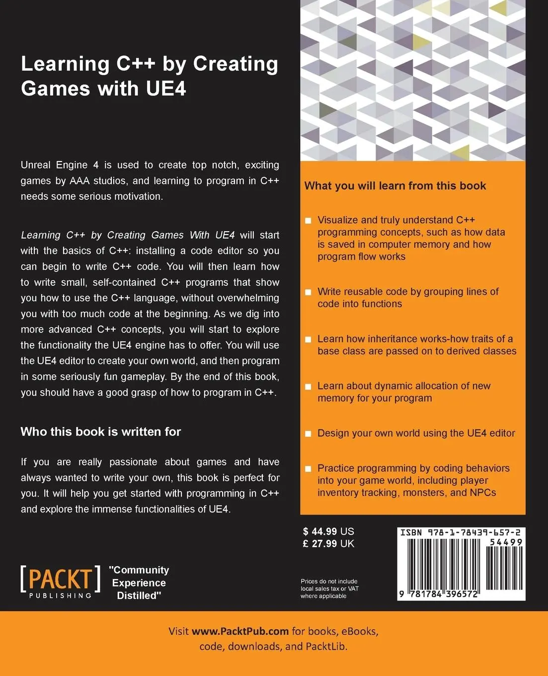 Rückseite: 9781784396572 | Learning C++ by Creating Games with UE4 | William Sherif | Taschenbuch