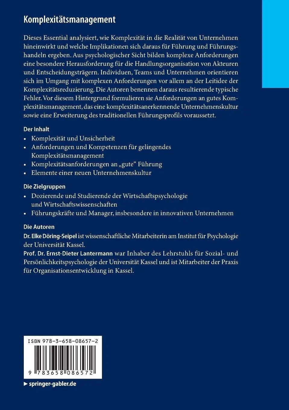 Rückseite: 9783658086572 | Komplexitätsmanagement | Ernst-Dieter Lantermann (u. a.) | Taschenbuch