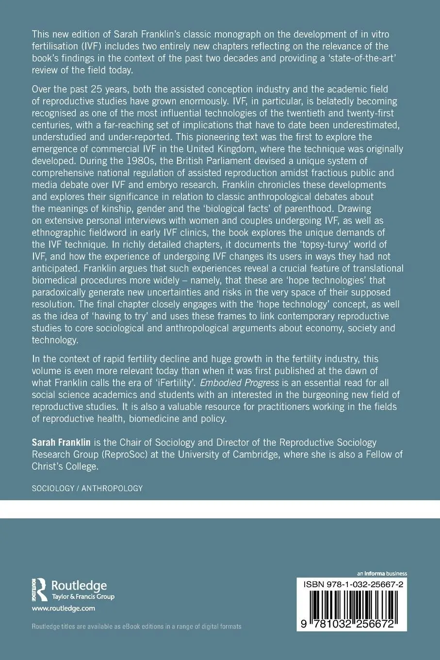 Rückseite: 9781032256672 | Embodied Progress | A Cultural Account of Assisted Conception | Buch