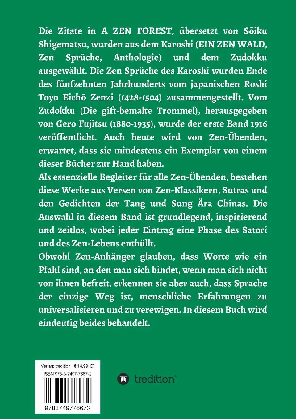 Rückseite: 9783749776672 | EIN ZEN WALD | Zen Sprüche der Alten | S¿iku Shigematsu | Taschenbuch