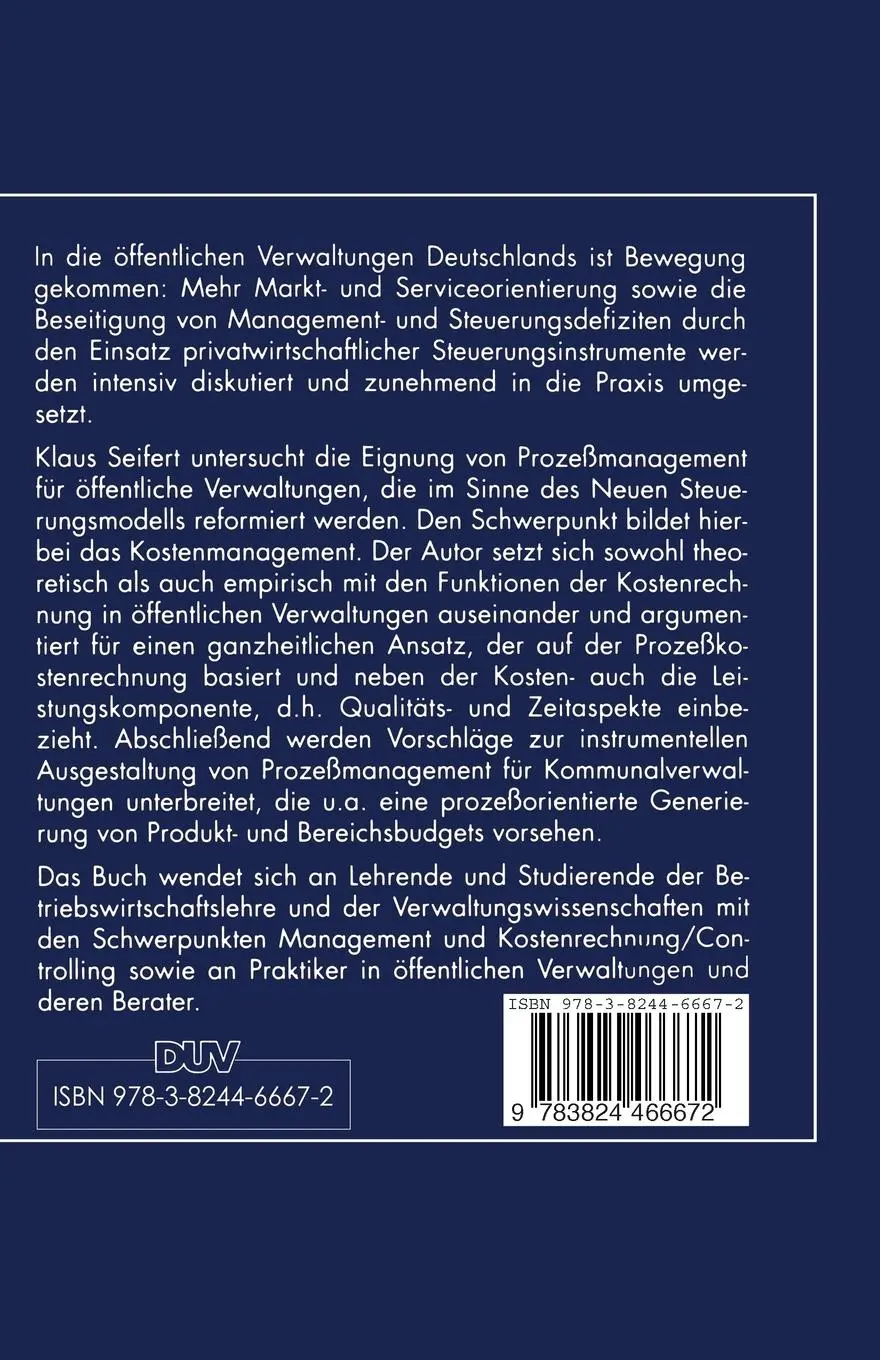 Rückseite: 9783824466672 | Prozeßmanagement für die öffentliche Verwaltung | Klaus Seifert | Buch