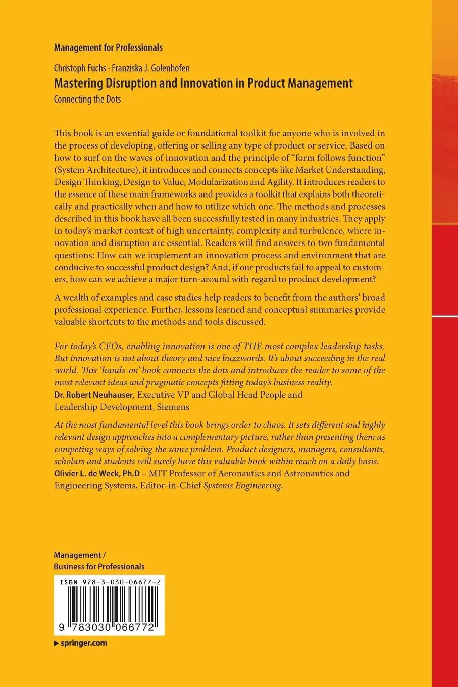 Rückseite: 9783030066772 | Mastering Disruption and Innovation in Product Management | Buch