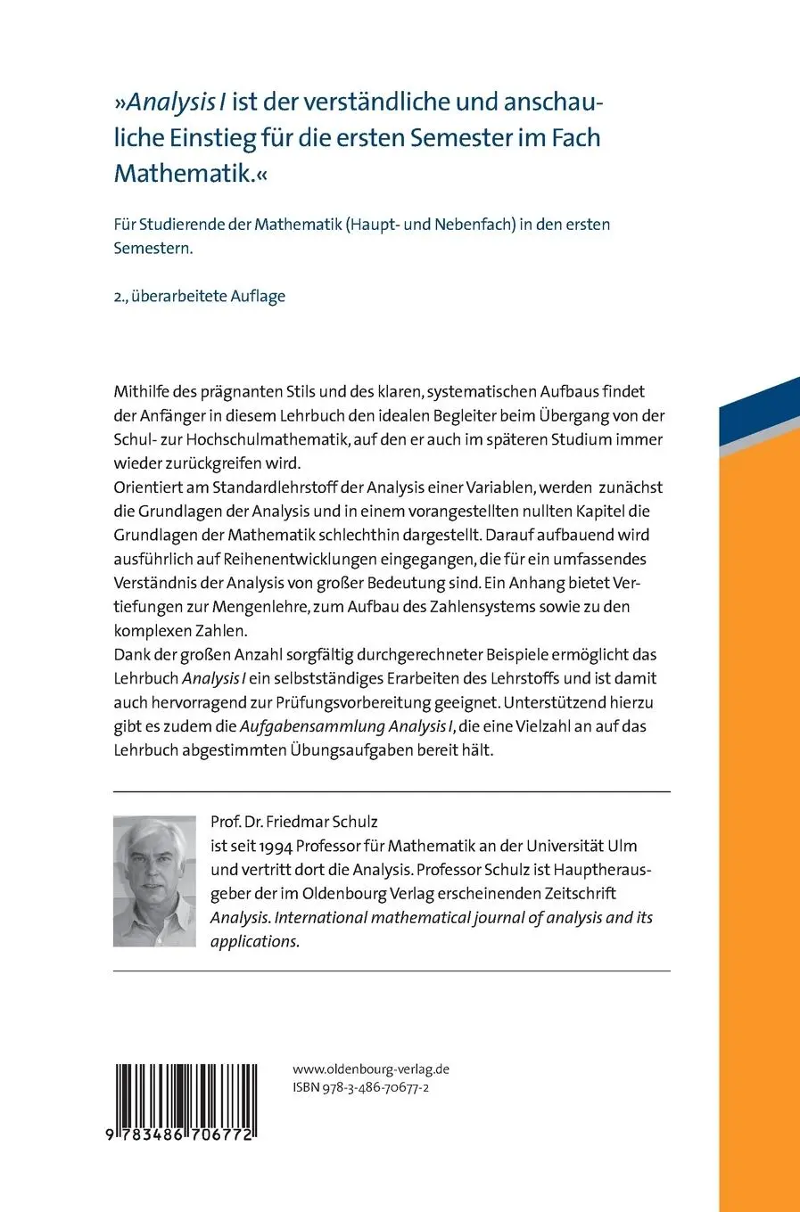 Rückseite: 9783486706772 | Analysis 1 | Friedmar Schulz | Buch | XIV | Deutsch | 2011