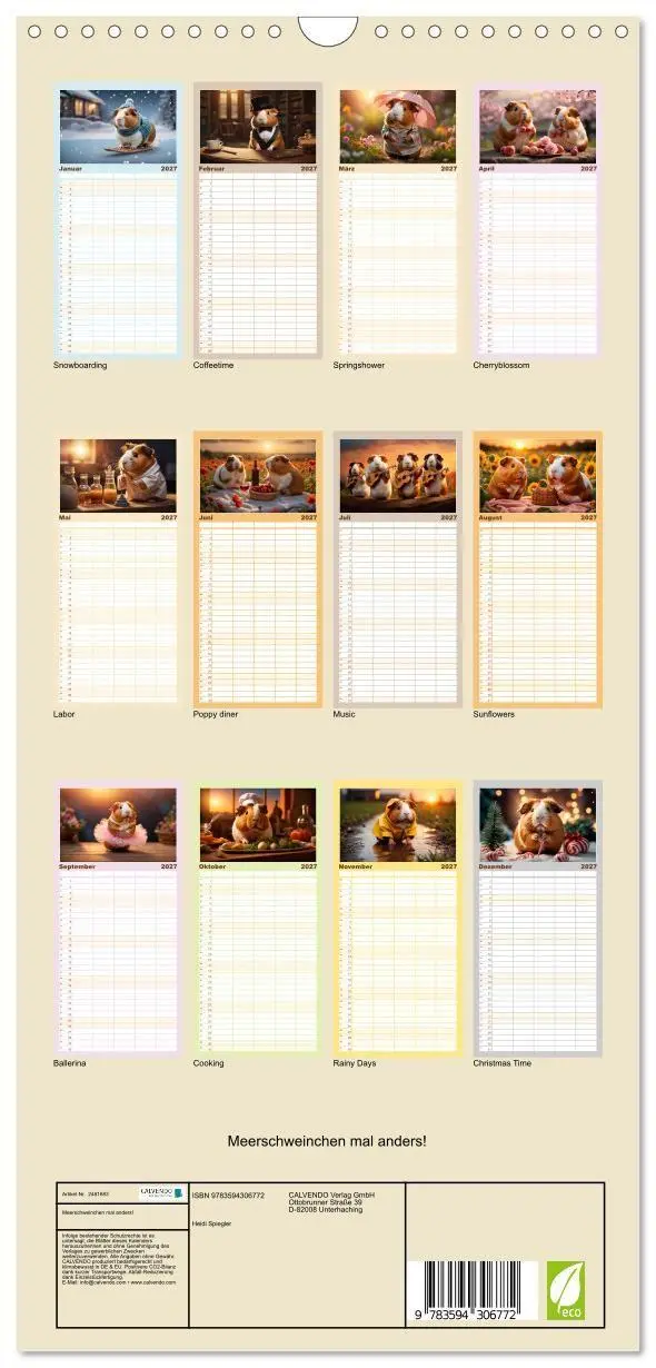 Bild: 9783594306772 | Familienplaner 2027 - Meerschweinchen mal anders! mit 5 Spalten...