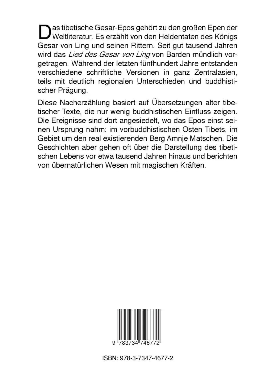 Rückseite: 9783734746772 | König Gesar von Ling | Das tibetische Nationalepos | Eika Bernauer