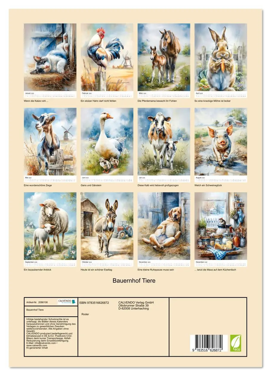Bild: 9783516626872 | Bauernhof Tiere (Wandkalender 2026 DIN A3 hoch), CALVENDO...