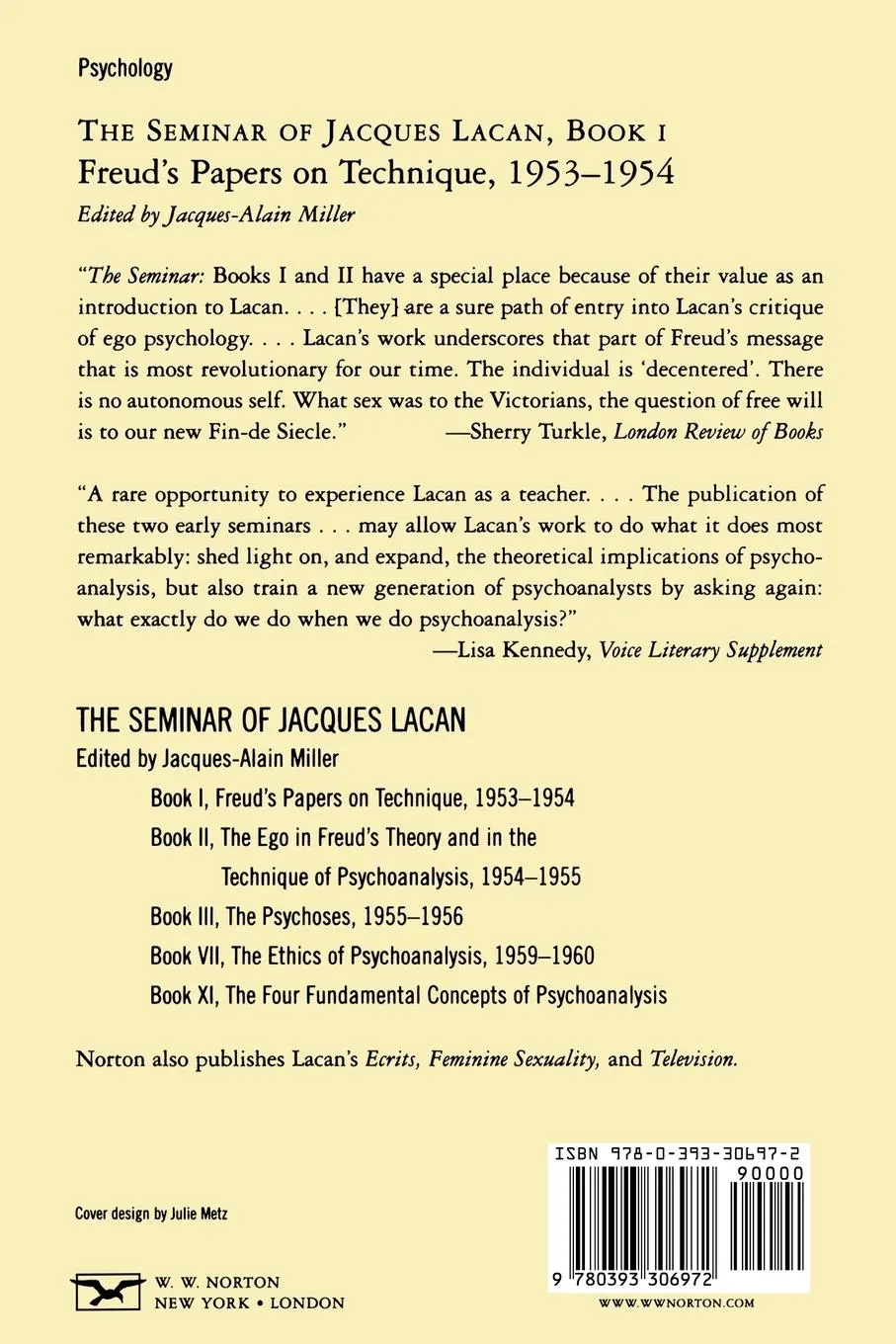 Rückseite: 9780393306972 | The Seminar of Jacques Lacan | Freud's Papers on Technique | Buch