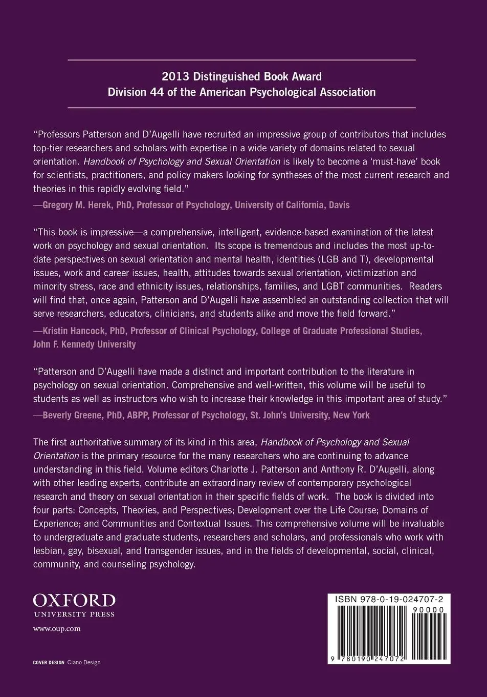 Rückseite: 9780190247072 | Handbook of Psychology and Sexual Orientation | Patterson (u. a.)