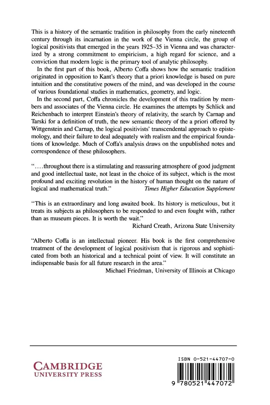 Rückseite: 9780521447072 | The Semantic Tradition from Kant to Carnap | To the Vienna Station
