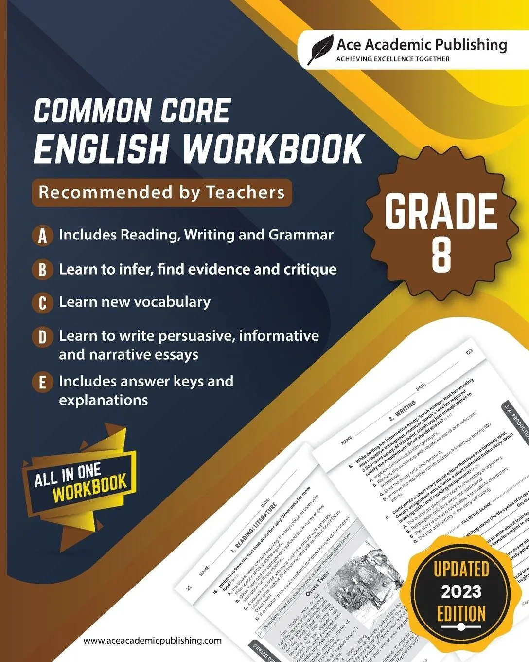 Cover: 9781962517072 | Common Core English Workbook | Grade 8 | Ace Academic Publishing