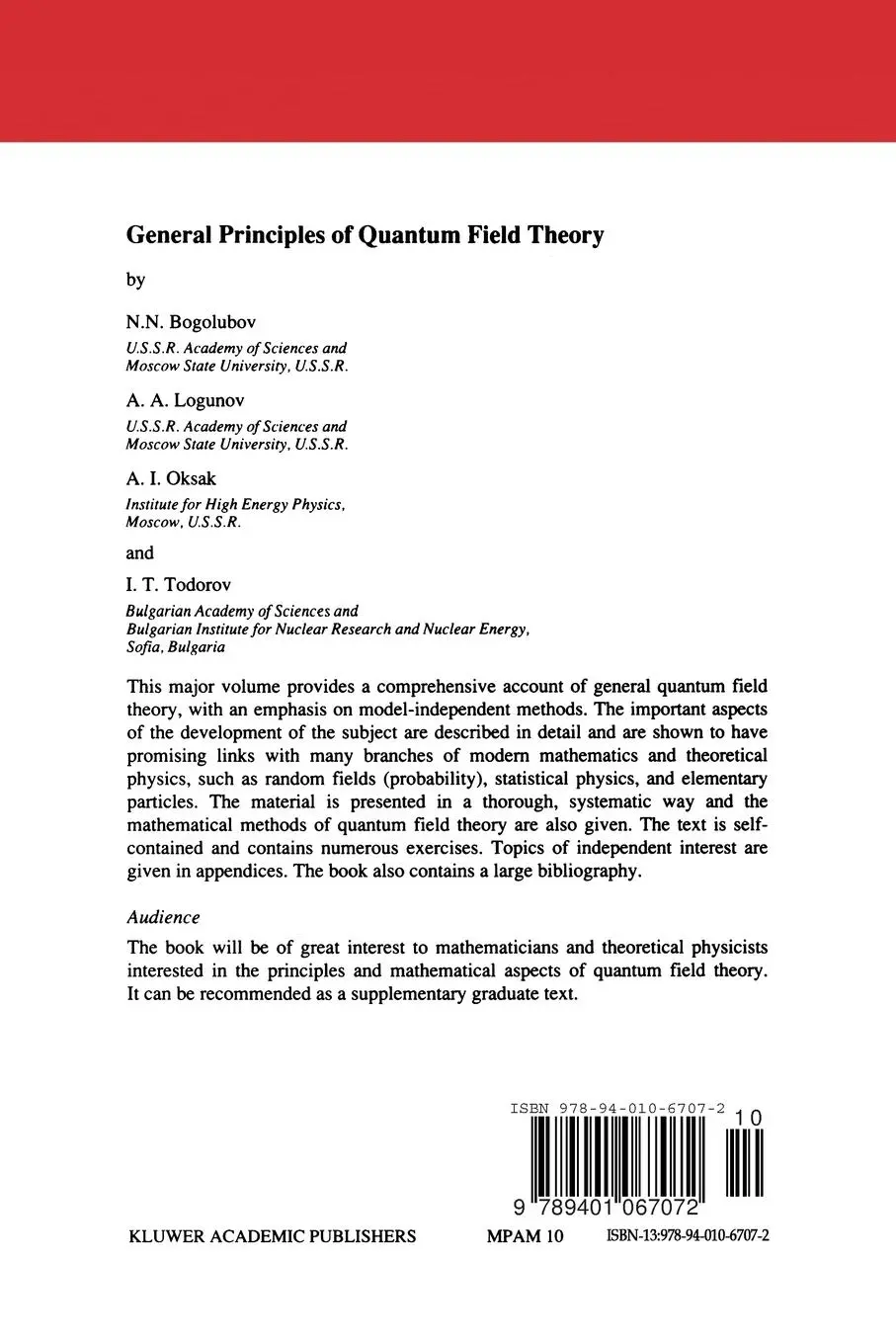 Rückseite: 9789401067072 | General Principles of Quantum Field Theory | N. N. Bogolubov (u. a.)