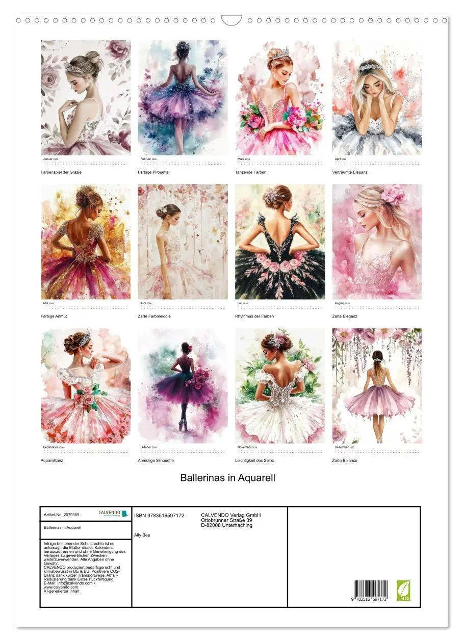 Bild: 9783516597172 | Ballerinas in Aquarell (Wandkalender 2026 DIN A2 hoch), CALVENDO...