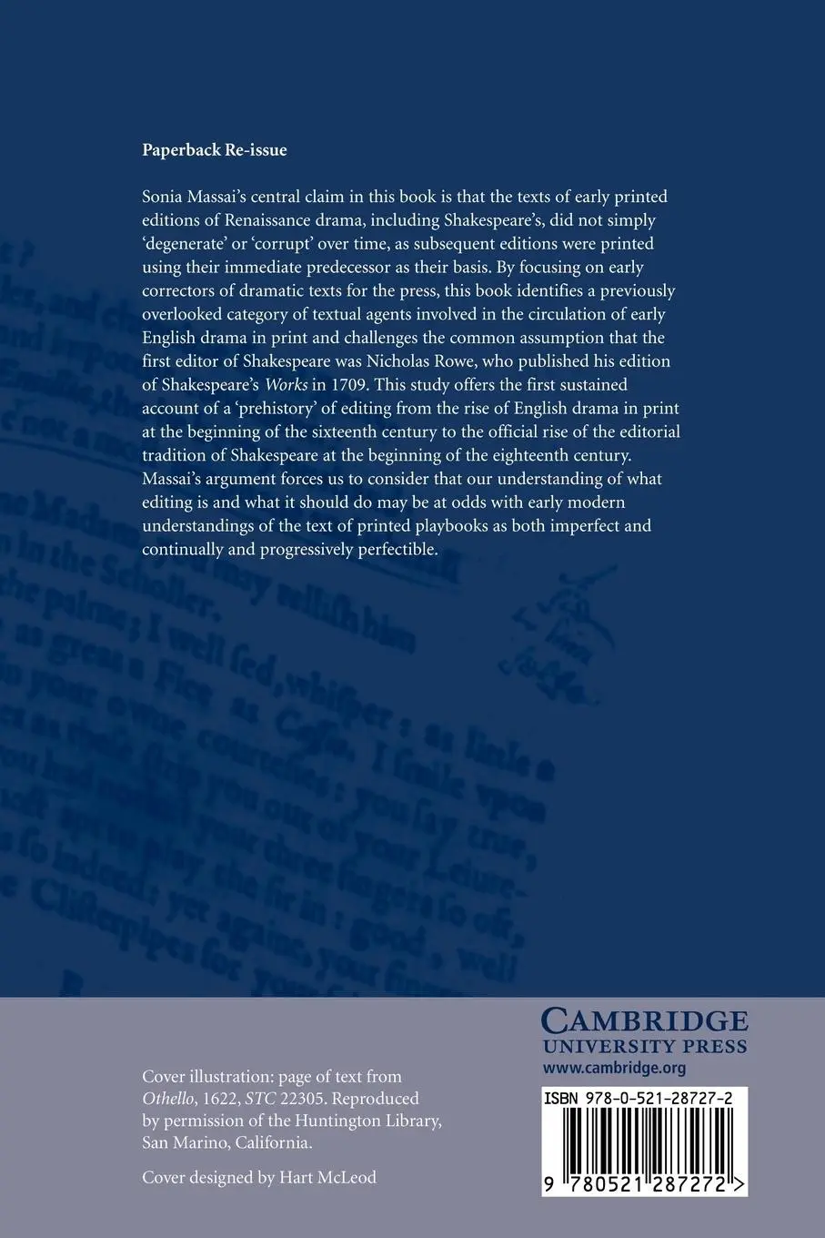 Rückseite: 9780521287272 | Shakespeare and the Rise of the Editor | Sonia Massai | Taschenbuch