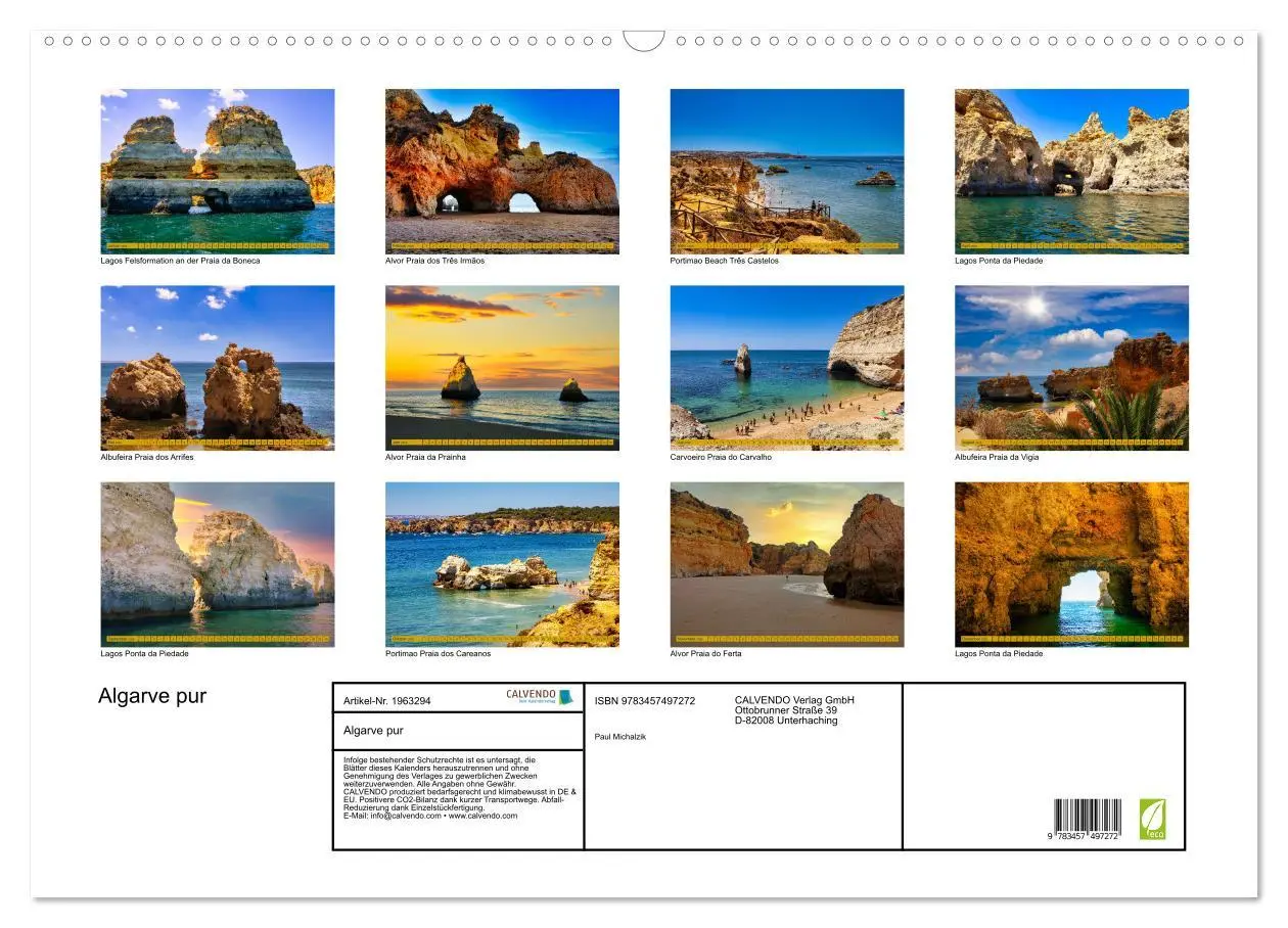 Bild: 9783457497272 | Algarve pur (Wandkalender 2026 DIN A2 quer), CALVENDO Monatskalender