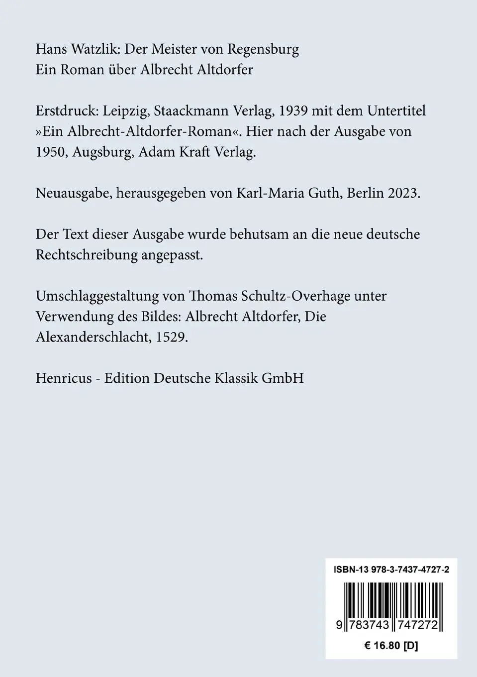 Rückseite: 9783743747272 | Der Meister von Regensburg | Ein Roman über Albrecht Altdorfer | Buch