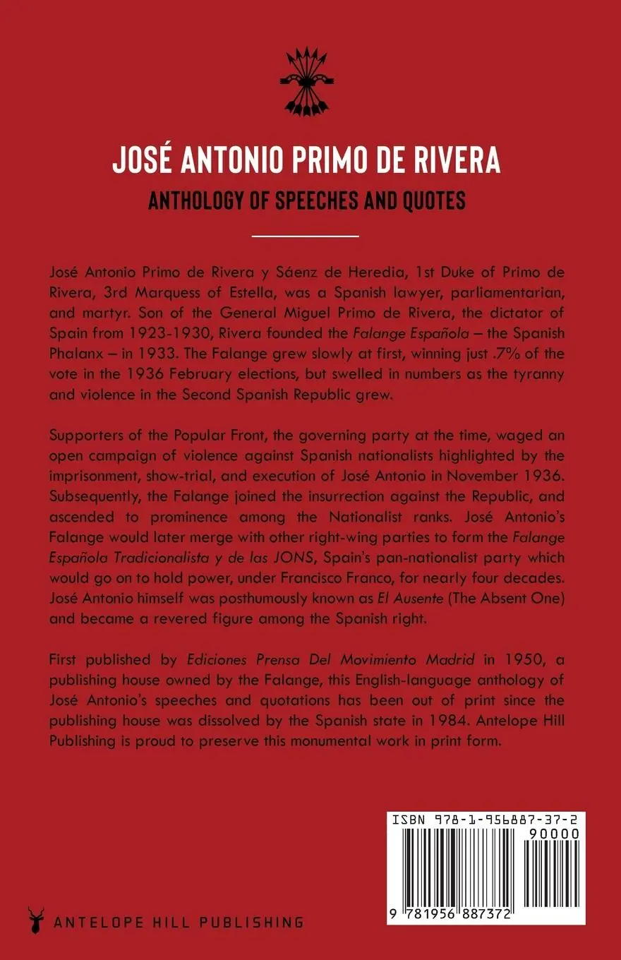 Rückseite: 9781956887372 | José Antonio Primo de Rivera, Anthology of Speeches and Quotes | Buch