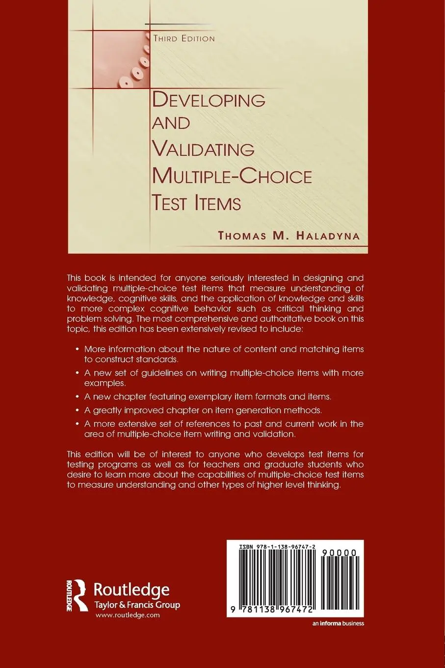 Rückseite: 9781138967472 | Developing and Validating Multiple-choice Test Items | Haladyna | Buch