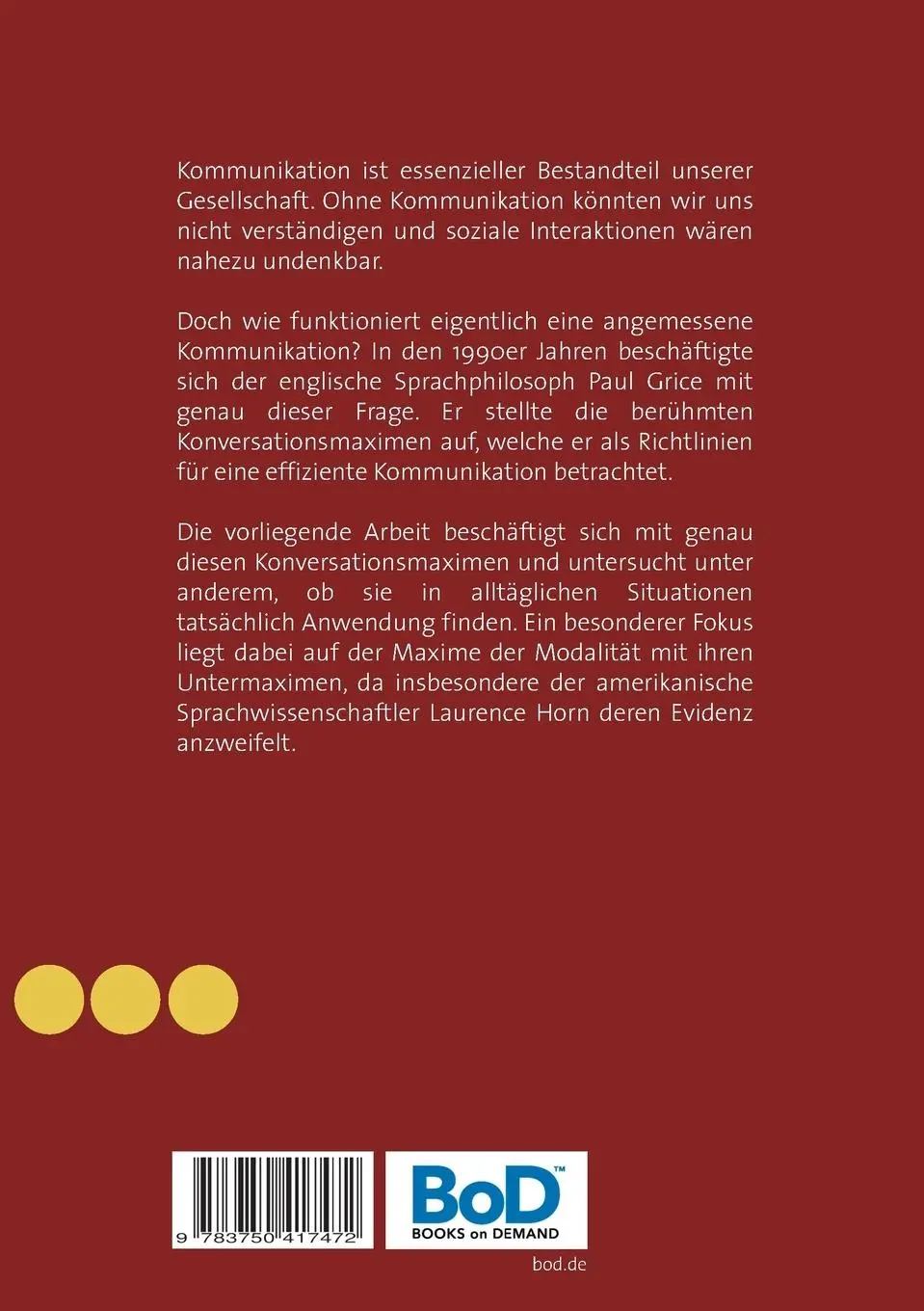Rückseite: 9783750417472 | Die Maxime der Modalität nach Grice | Katharina Thimm | Taschenbuch