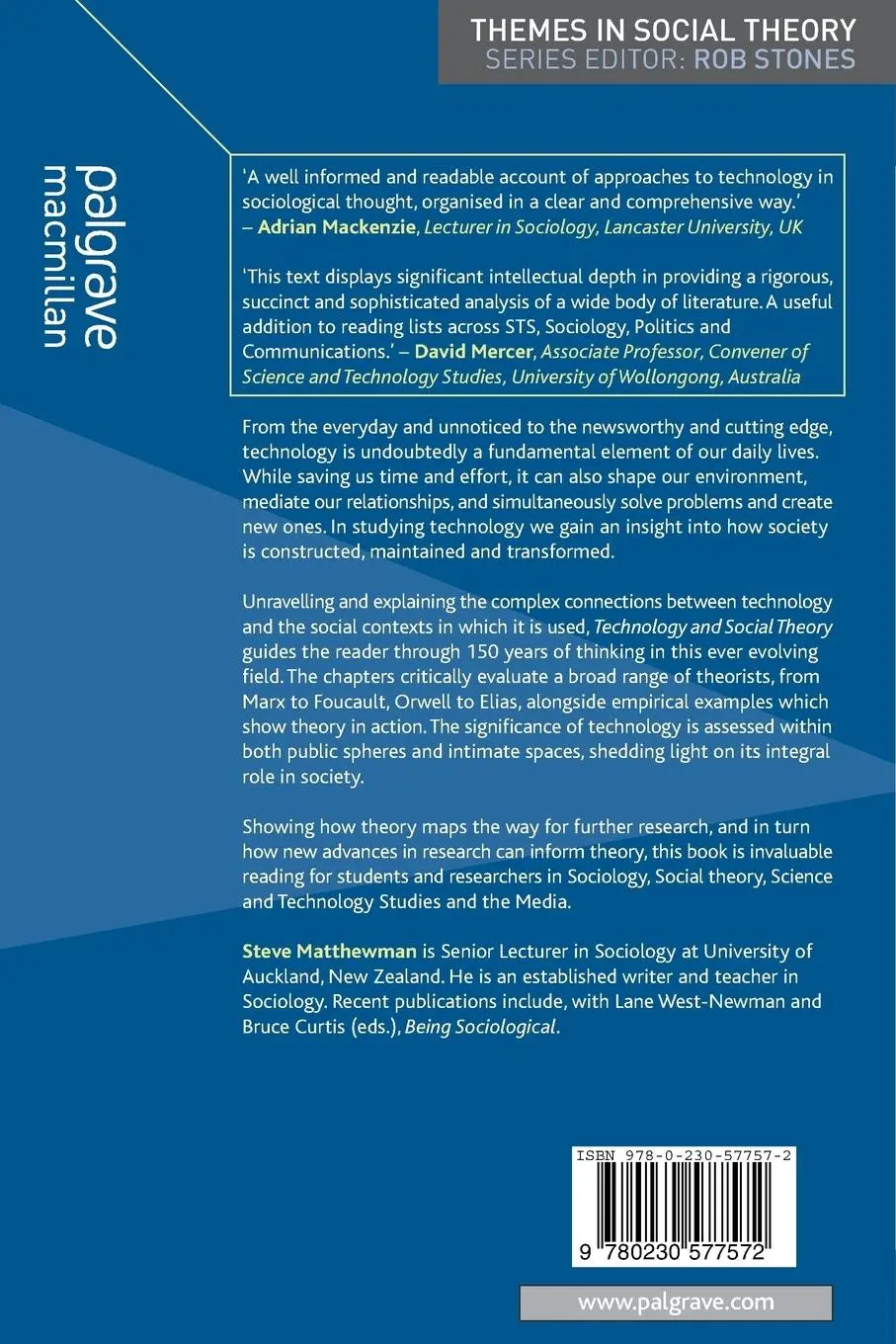 Rückseite: 9780230577572 | Technology and Social Theory | Steve Matthewman | Taschenbuch | 2011
