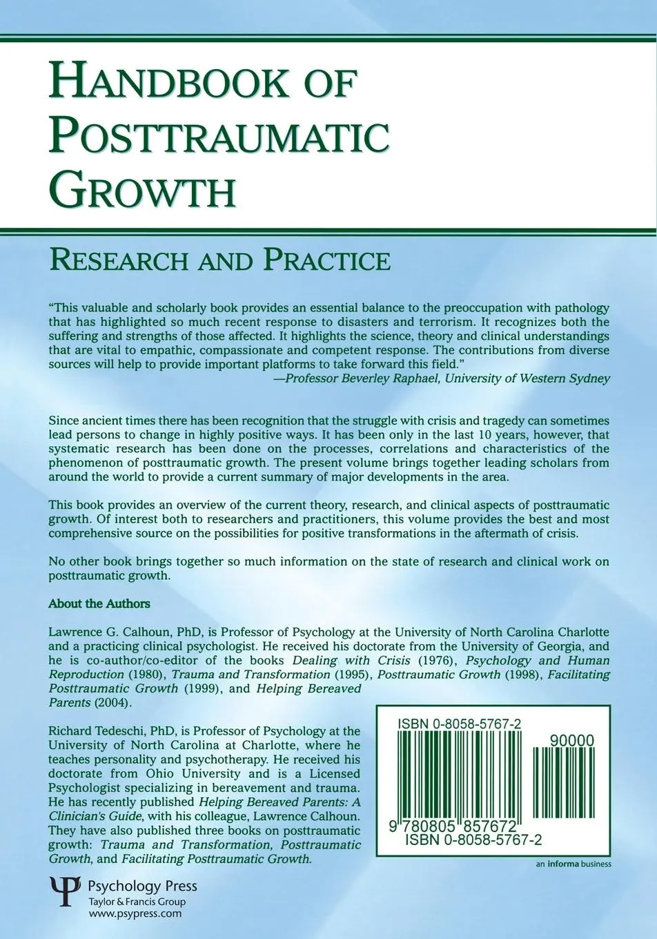 Rückseite: 9780805857672 | Handbook of Posttraumatic Growth | Research and Practice | Taschenbuch