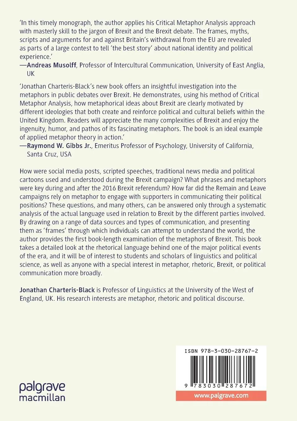 Rückseite: 9783030287672 | Metaphors of Brexit | No Cherries on the Cake? | Charteris-Black | xiv