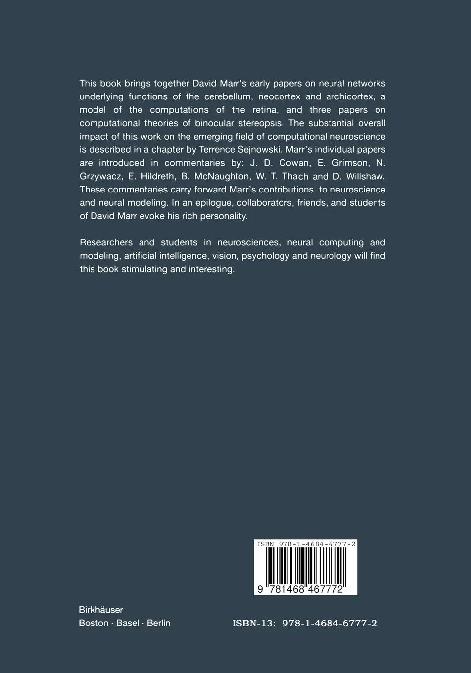 Rückseite: 9781468467772 | From the Retina to the Neocortex | Selected Papers of David Marr