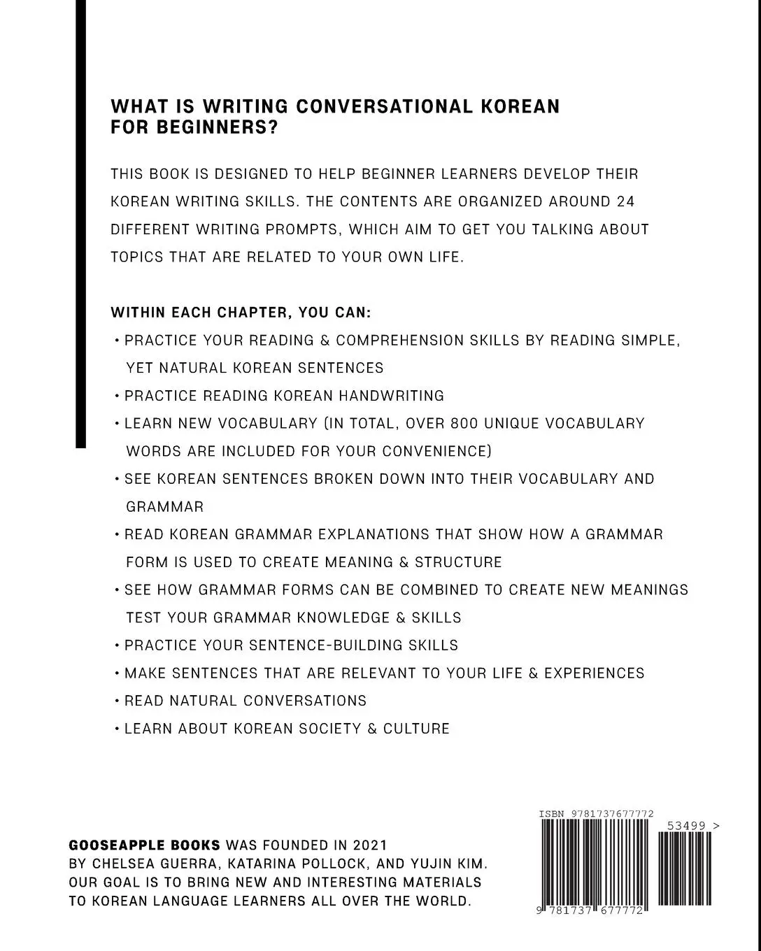 Rückseite: 9781737677772 | Writing Conversational Korean for Beginners | Chelsea Guerra (u. a.)