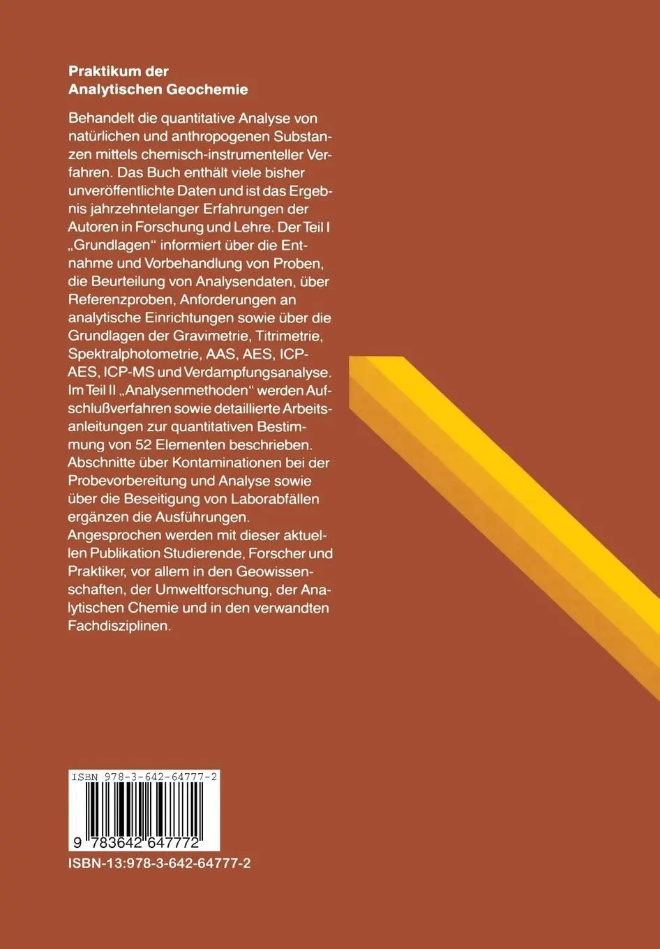 Rückseite: 9783642647772 | Praktikum der Analytischen Geochemie | Albert G. Herrmann (u. a.)