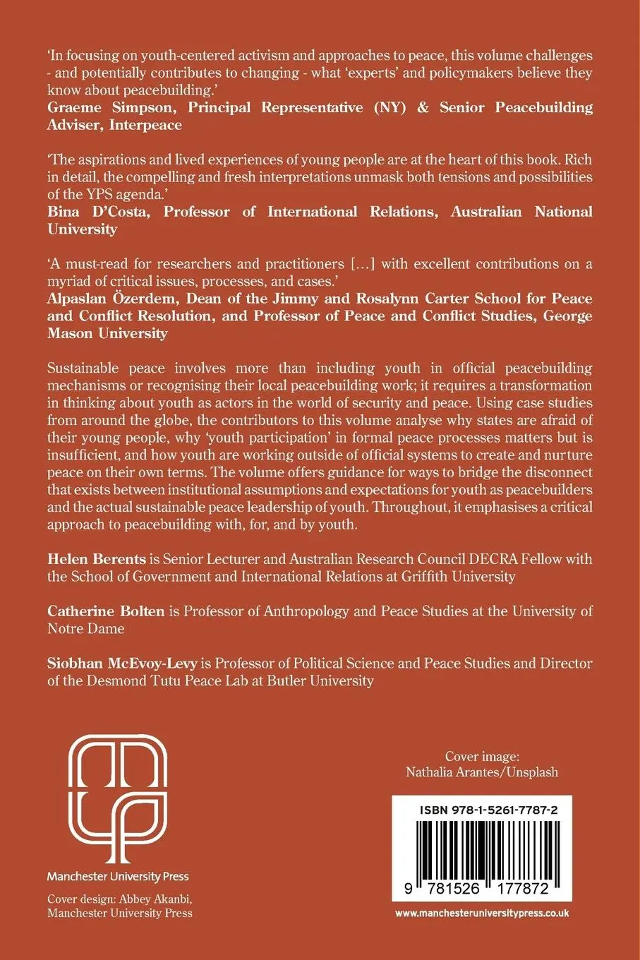 Rückseite: 9781526177872 | Youth and sustainable peacebuilding | Helen Berents (u. a.) | Buch