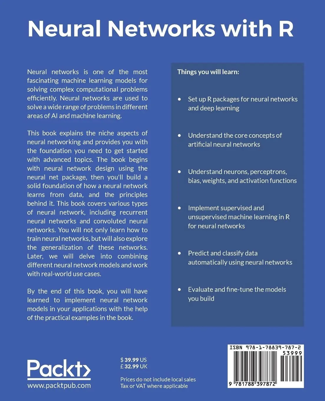 Rückseite: 9781788397872 | Neural Networks with R | Balaji Venkateswaran (u. a.) | Taschenbuch