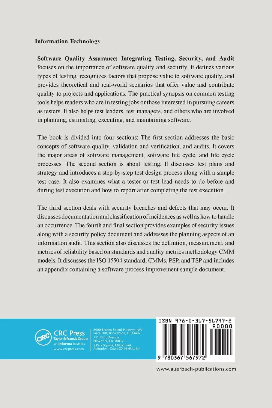 Rückseite: 9780367567972 | Software Quality Assurance | Integrating Testing, Security, and Audit