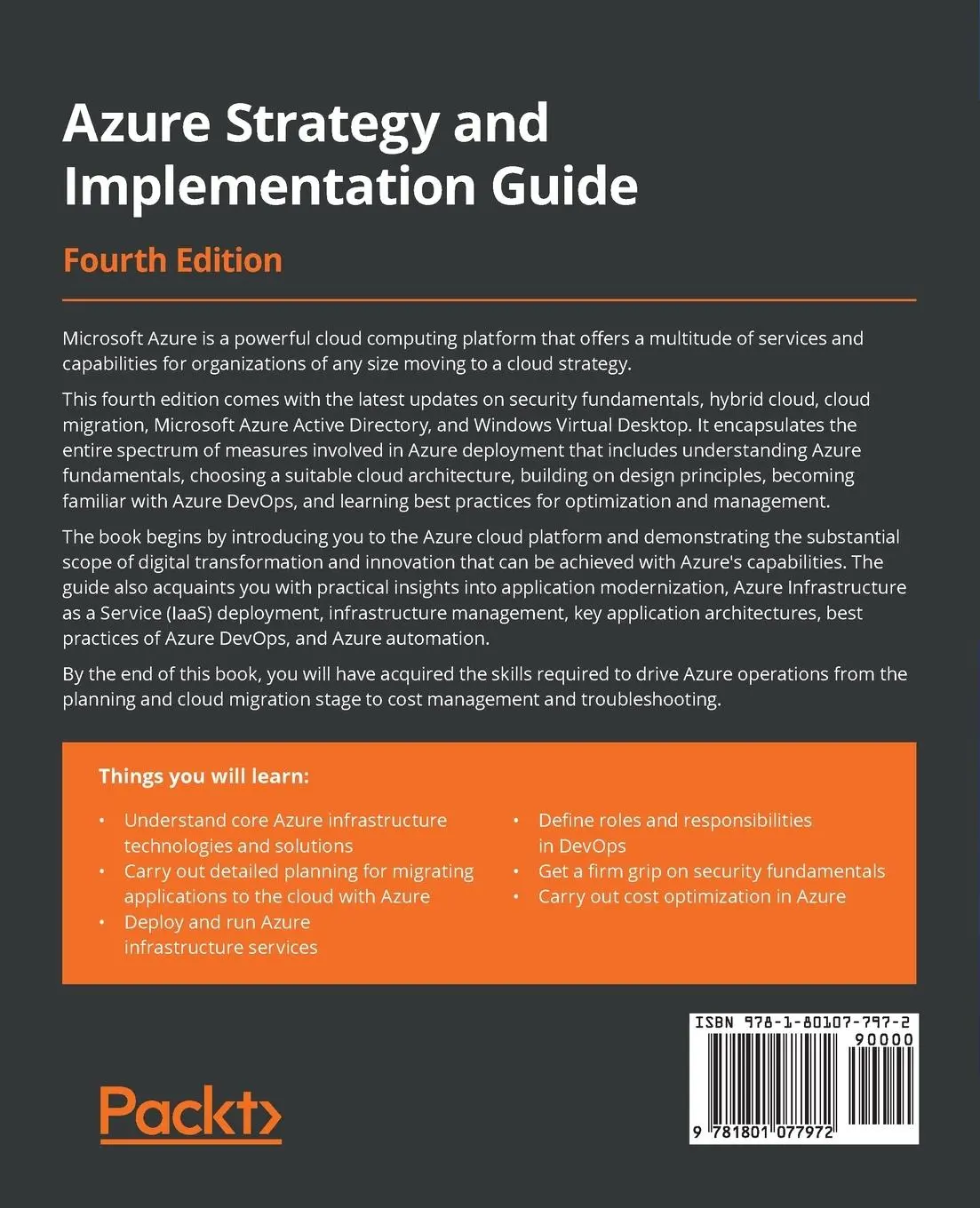 Rückseite: 9781801077972 | Azure Strategy and Implementation Guide - Fourth Edition | Lee (u. a.)