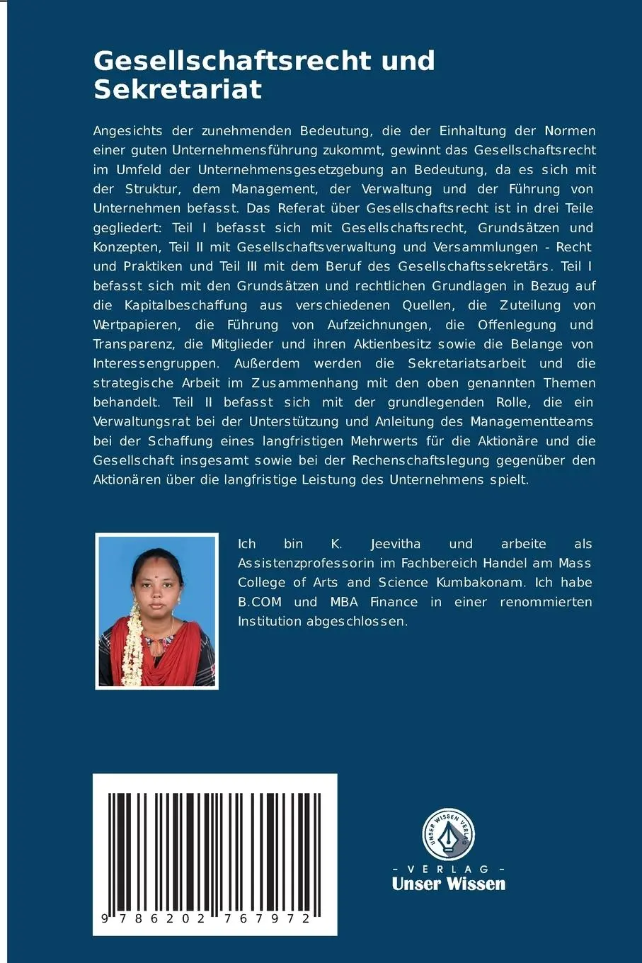 Rückseite: 9786202767972 | Gesellschaftsrecht und Sekretariat | Handelsministerium | Taschenbuch