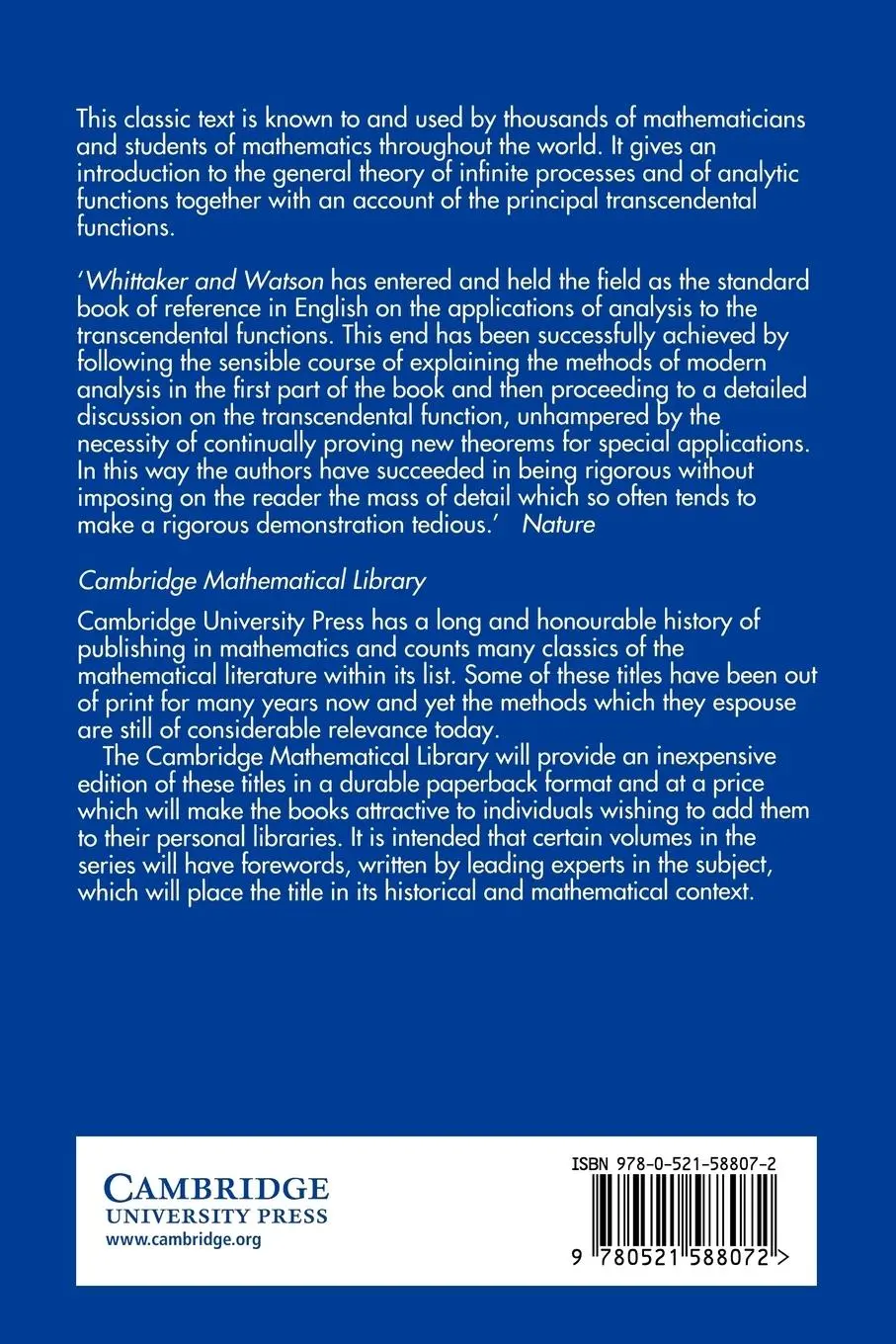 Rückseite: 9780521588072 | A Course of Modern Analysis | E. T. Whittaker (u. a.) | Taschenbuch
