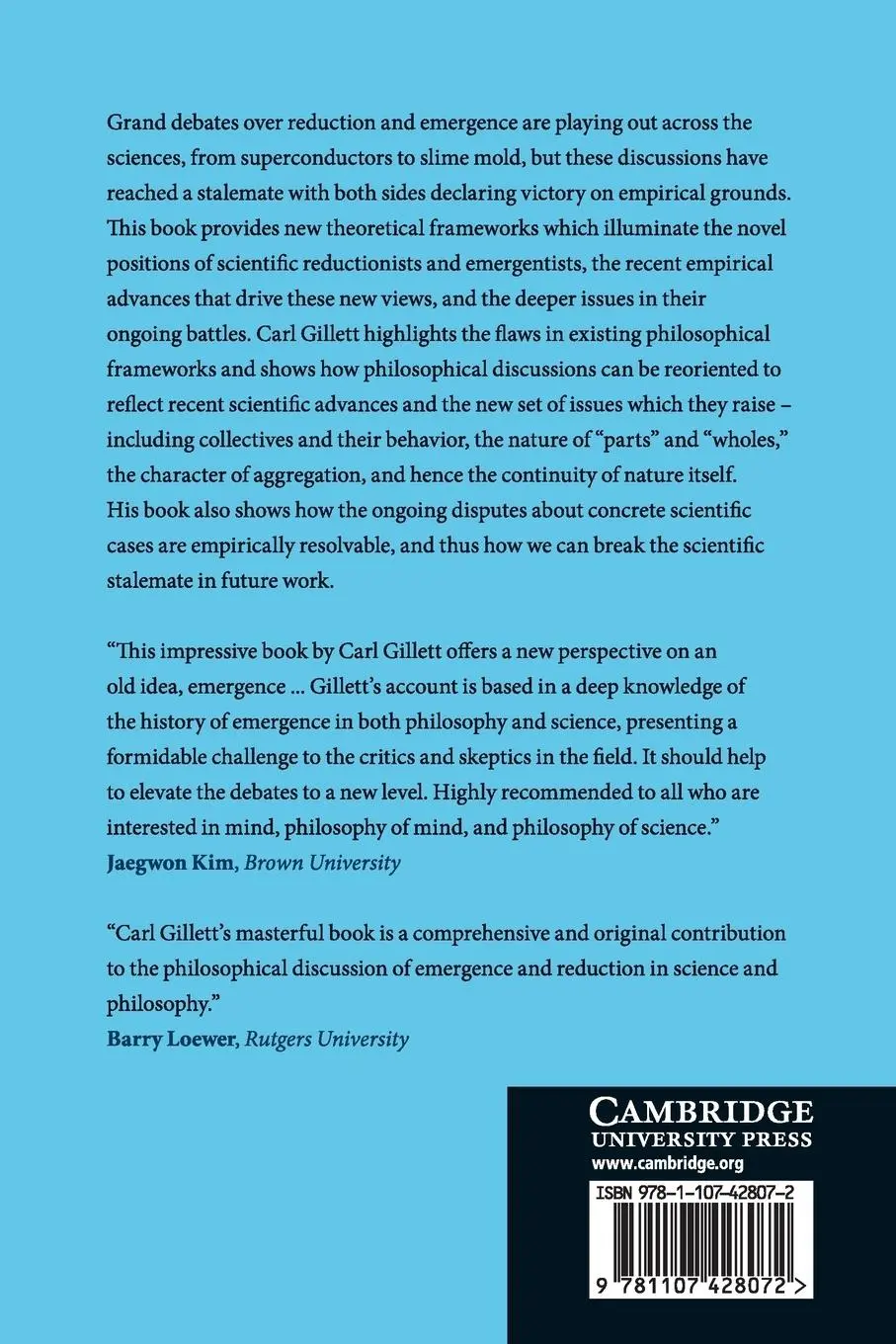 Rückseite: 9781107428072 | Reduction and Emergence in Science and Philosophy | Carl Gillett