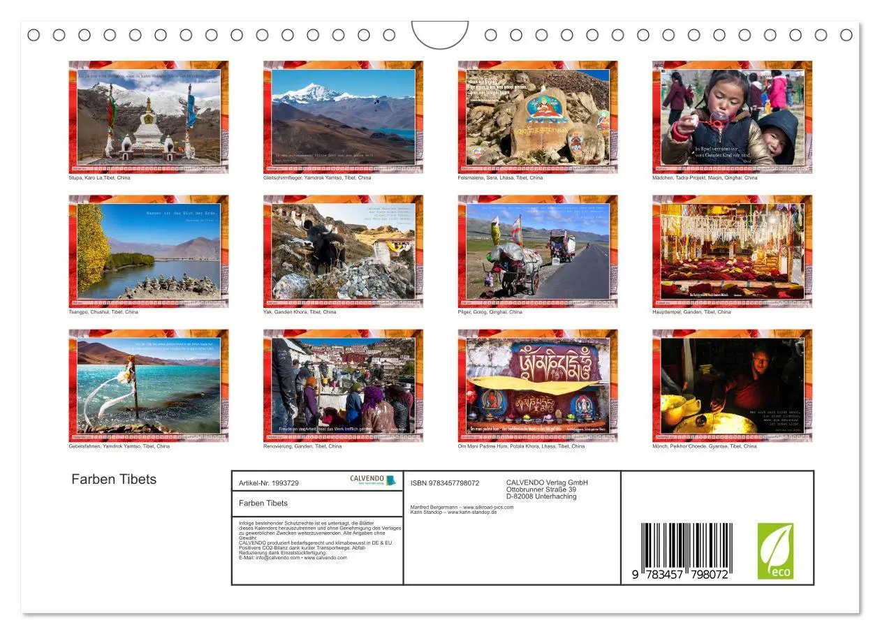 Bild: 9783457798072 | Farben Tibets (Wandkalender 2026 DIN A4 quer), CALVENDO Monatskalender