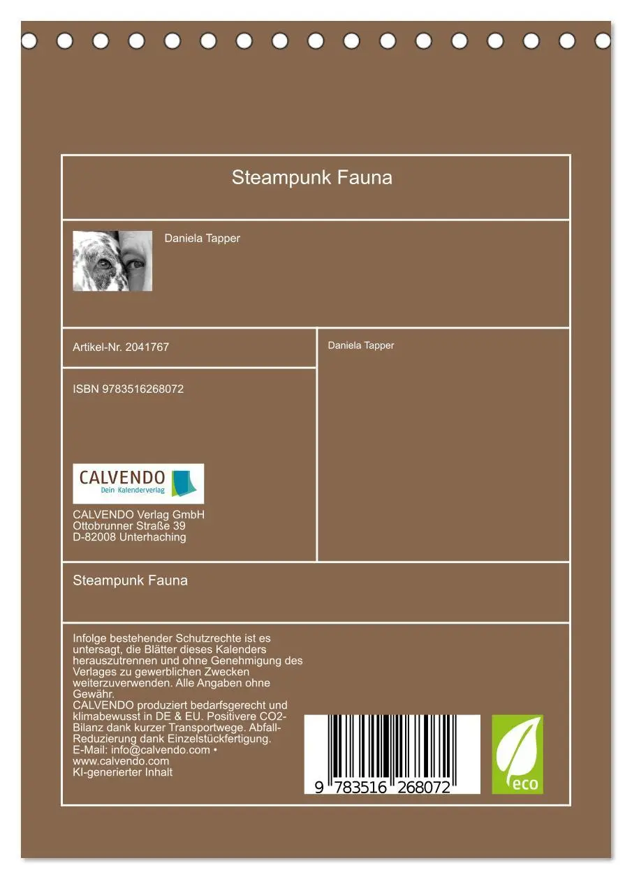 Bild: 9783516268072 | Steampunk Fauna (Tischkalender 2026 DIN A5 hoch), CALVENDO...