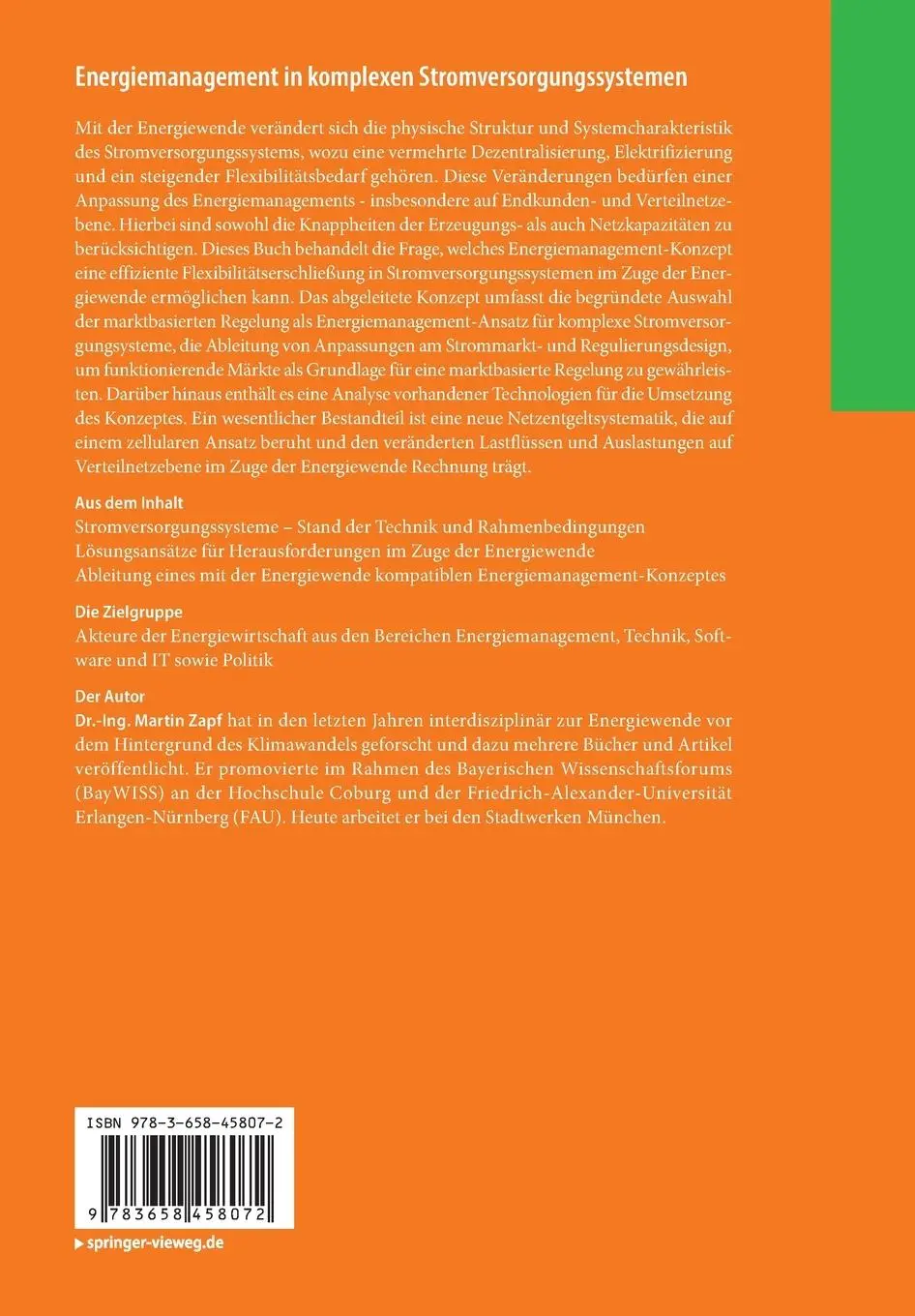 Rückseite: 9783658458072 | Energiemanagement in komplexen Stromversorgungssystemen | Martin Zapf