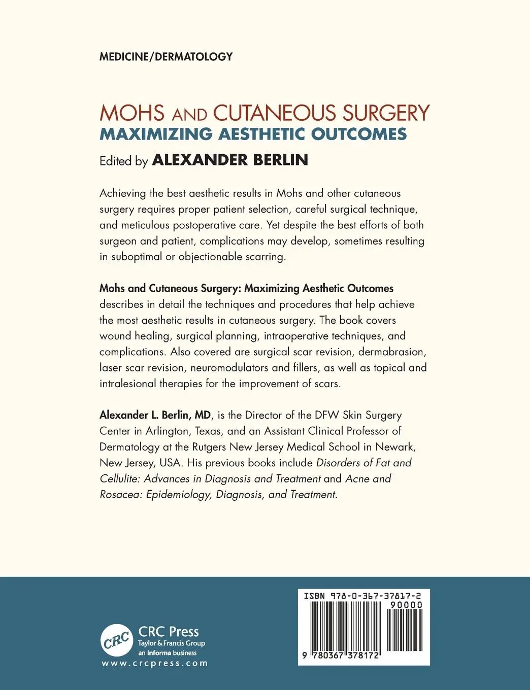 Rückseite: 9780367378172 | Mohs and Cutaneous Surgery | Maximizing Aesthetic Outcomes | Berlin
